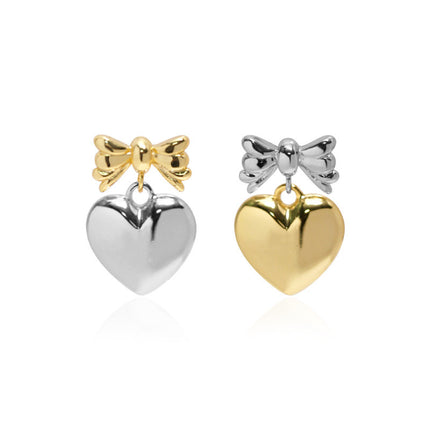 French Retro Love Color Contrast Bowknot Earrings Niche Design High-grade Light Luxury Earrings Commuter All-match New Women