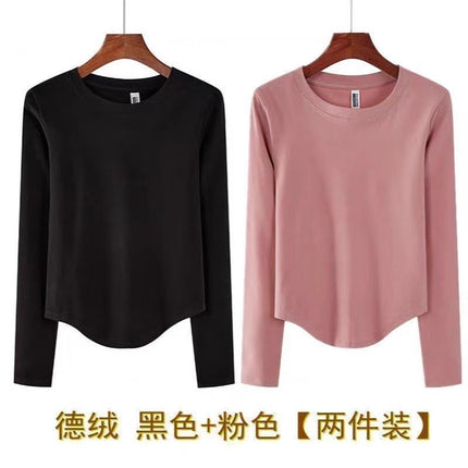 Autumn and Winter Thickened Short Irregular Long-Sleeve T-Shirt for Women, Brushed Slim-Fit Base Layer Top