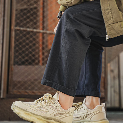 European Station Black Warrior Men's Shoes 2025 New Summer Running Shock Absorbing Air Cushion Shoes Casual Mecha Dad Sports Shoes