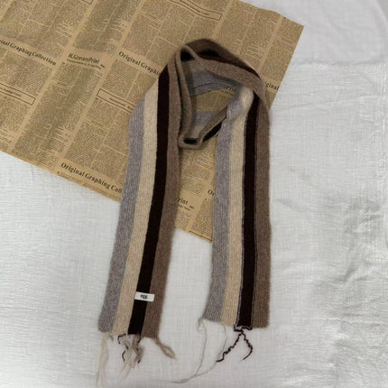 Korean Egg Color-Blocked Wool Knitted Scarf with Personalized Raw Edge Design, Versatile and Fashionable Narrow Long Scarf for Autumn and Winter
