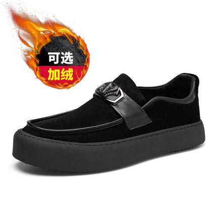 Men's Shoes, New Autumn and Winter Suede Casual Leather Shoes, Men's Trendy, Fashionable, Comfortable and Versatile Slip-On Slip-On Shoes