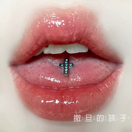 Taste the cross tongue nail titanium steel external thread hot girl tongue nail tongue ring tongue nail