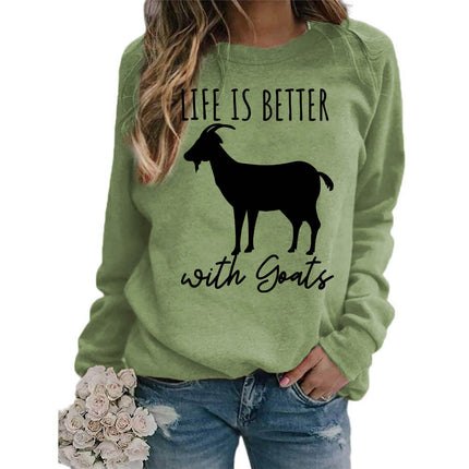 Foreign trade source life is better sheep printed round neck jacket sweater European size ladies coat long sleeve cross-border