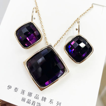 Classic Temperament Square Crystal Necklace Earrings suit European and American Retro Fashion Jewelry Cross-border E-commerce Supply