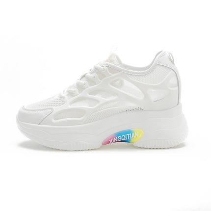 Trendy Sunday 2025 Autumn New Style Mesh Shoes with Hidden Wedge Heel, Casual Breathable Mesh Shoes for Women, Versatile White Shoes