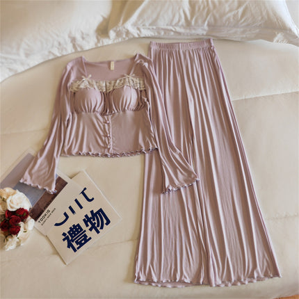 Pajamas with Chest Pad Women's 2025 Modal Cotton Long Sleeve Trousers suit Spring and Autumn Pure Desirable Outfit Home Clothes