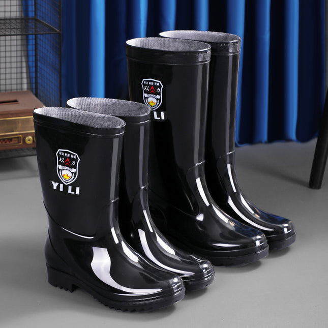 High-Top Rain Boots, Black Rain Boots, Non-Slip and Waterproof, 36 High Labor Protection Water Boots, Waterproof Shoes, Mid-Top Rubber Shoes, Men's Black-Soled Work Shoes