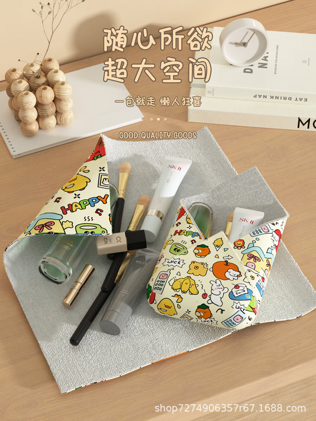 [in stock] Cute P-person Makeup Bag Women's Portable Travel Lazy Large Capacity Storage Bag Magic Patch