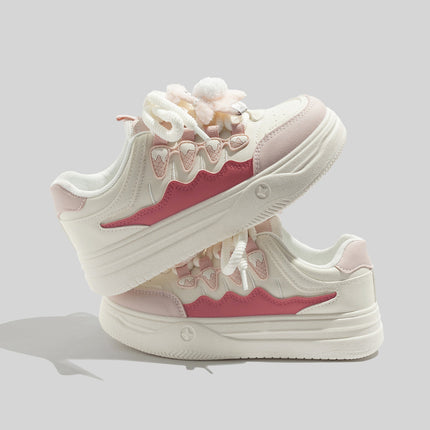Cute Thick-Soled Versatile White Shoes for Women with Design Sense 2025 Spring and Summer New Sports and Casual Shoes Heightening Leather Panel Shoes