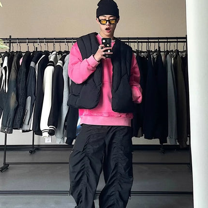 Fashion Linetype Divided Profile Warm High Street Deconstructed vibe Vest Men's High-end Wear Casual Jacket Top