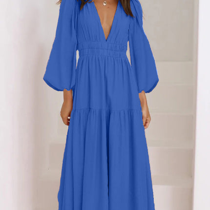 European and American Export 25-Year-Old Autumn and Winter V-Neck Waist Slimming Look Pleated Long-Sleeved Small Fresh Dress for Women 23051