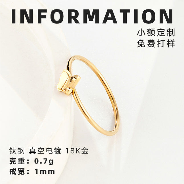French double three-dimensional butterfly ring titanium steel electroplating 18K gold small fragrance ring female niche accessories wholesale