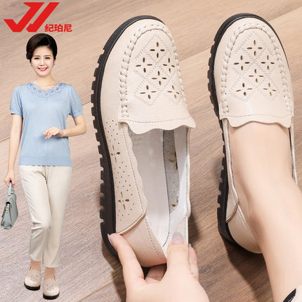 Mom's Shoes, Clogs, Soft-Soled, Non-Tiring Women's Shoes, Breathable Sandals for Middle-Aged and Elderly People, Non-Slip Leather Shoes, Middle-Aged Summer Shoes