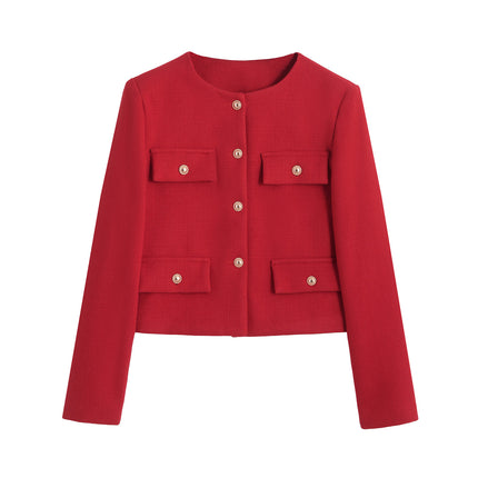 Za Cross-Border Women's Clothing Wholesale European and American Style Round Neck Single-Breasted Elegant Versatile Small Fragrance Jacket Jacket 3046278