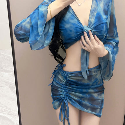 Bikini Four-Piece Set, Women's Split Bikini Swimsuit, 2026 New Style, Conservative Long-Sleeved, Body-Covering, Slimming Swimwear for Women