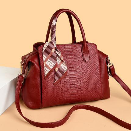 New Cross-Border Handbag Women's Bag Crossbody Large Bag Large Capacity Fashion Retro Versatile Crocodile Pattern Boston Pillow Bag