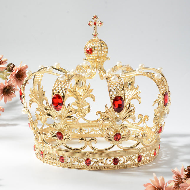 HG1564 Baroque Bridal Jewelry Oversized Crown King Court Crown Retro Alloy Headwear Men's Ball