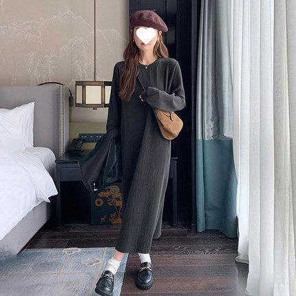 Knitted dress Women's Two-Piece Set Spring and Autumn 2024 New French Style Style Leather Vest Long Skirt suit