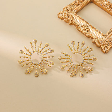European and American Light Luxury Shiny Rhinestone Flower Earrings Women's High-End Personalized Design Earrings