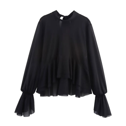 Zr Women's European and American Style 2025 Autumn New Layered Decorative Draped Top