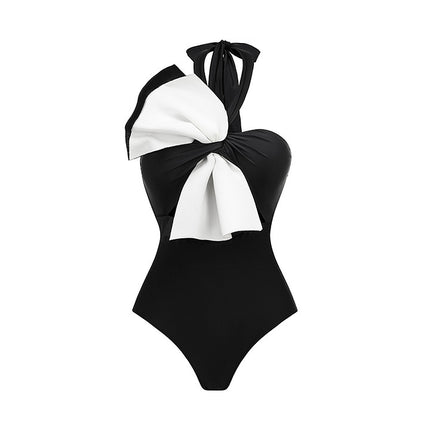 2024 Amazon AliExpress one-piece swimsuit bow decoration hot spring holiday Hepburn style swimsuit women's 2575