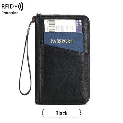 Cross-border New RFID Anti-magnetic Wallet Zipper Passport Bag Certificate Bag Air Ticket Storage Bag Multifunctional Passport Wallet