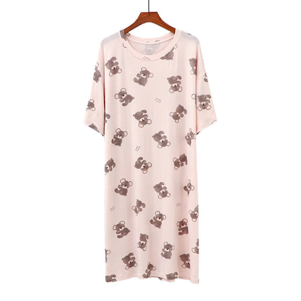 Factory Direct Supply! First-Hand Supply! Koala Print Summer Modal Short-Sleeved Mid-Length Nightgown Home Skirt for Sleeping