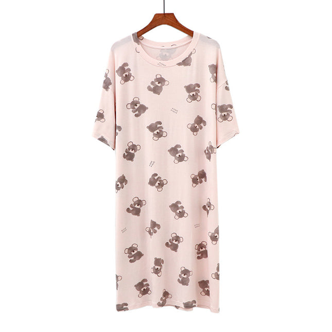Factory Direct Supply! First-Hand Supply! Koala Print Summer Modal Short-Sleeved Mid-Length Nightgown Home Skirt for Sleeping