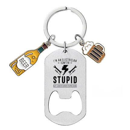 Cross-border Stainless Steel Engraving Metal Keychain Bottle Opener Wine Glass Wine Bottle Birthday Christmas Father's Day Gift