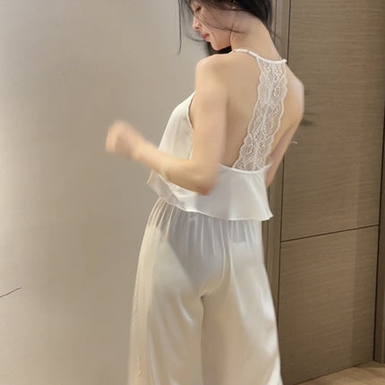 "Chantilly Afternoon" French-Style Light Luxury High-End Lace Backless Camisole and Long Pants Pajama Set