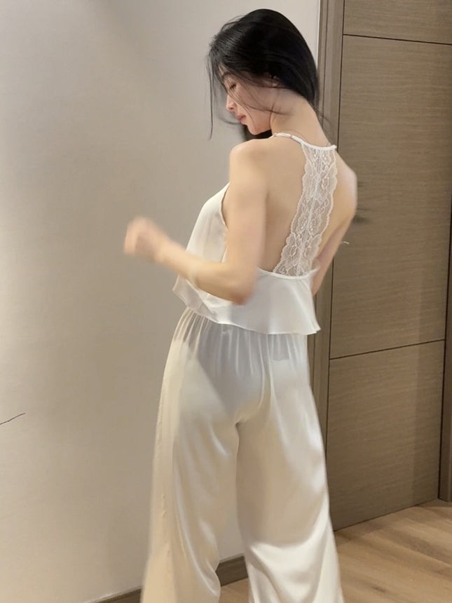 "Chantilly Afternoon" French-Style Light Luxury High-End Lace Backless Camisole and Long Pants Pajama Set