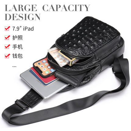 Genuine Leather Men's Chest Bag Men's Cowhide Men's Bag Shoulder Casual Crossbody Bag Crocodile Pattern Chest Bag Small Backpack Bag for Men