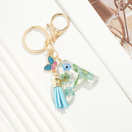 1 Px Pink Heart Sequins Resin English Letter Key Chain Pendant Butterfly Tassel Accessories Key Hanging