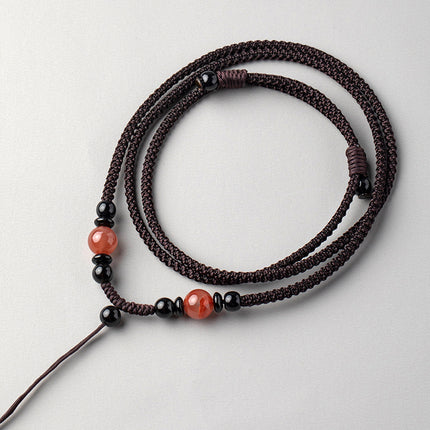 Artisan Obsidian Agate Emerald Pendant Rope Hand-woven Necklace Rope Men's and Women's Pendant Neck Pendant with Rope