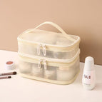 Double layer mesh cosmetic bag-beige