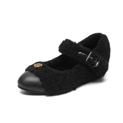 Small fleece-lined Warm Mao Mao Shoes Winter Outer Wear Inner Height Increase Mary Jane Women's Shoes Round Head Camellia Cotton Shoes Women