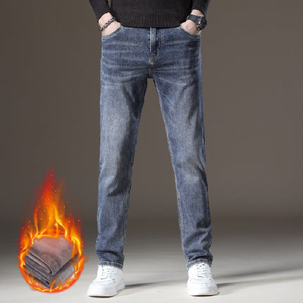 Xintang Jeans Men's Autumn and Winter Velvet Warm Slim Straight Men's Thickeneded Cold-Resistant Men's Casual Long Pants