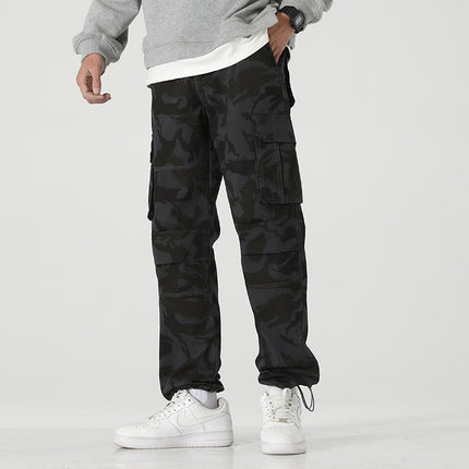 Factory Explosions Autumn and Winter Medium Thick Multi-Pocket Crane Pants Men's fleece-lined Casual Pants Loose Straight plus size Pants Fashion Brand