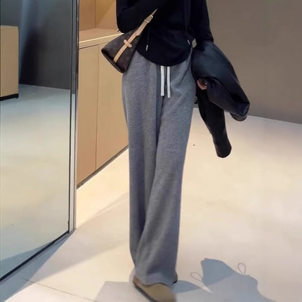 Gray Casual Towel Pants 2025 New Autumn and Winter Women's Velvet Thickeneded Drawstring Lazy and Relaxed Loose Wide-Leg Pants