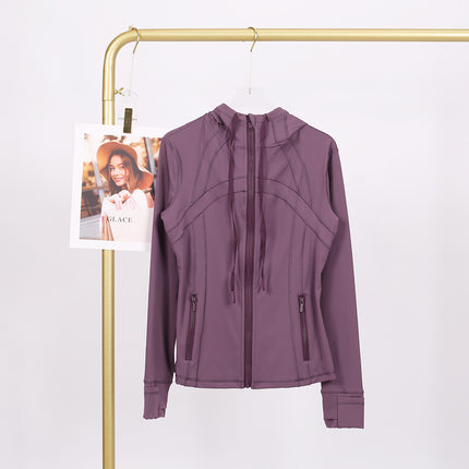 LULU in stock Hooded Jacket Running Yoga Jacket Sports Slim Zipper Cardigan Fitness Top Women