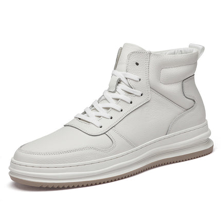 2025 Autumn and Winter Men's High-Top Sneakers, First-Layer Cowhide British Style, Large Size Skateboard Shoes, Thickeneded Cotton Shoes