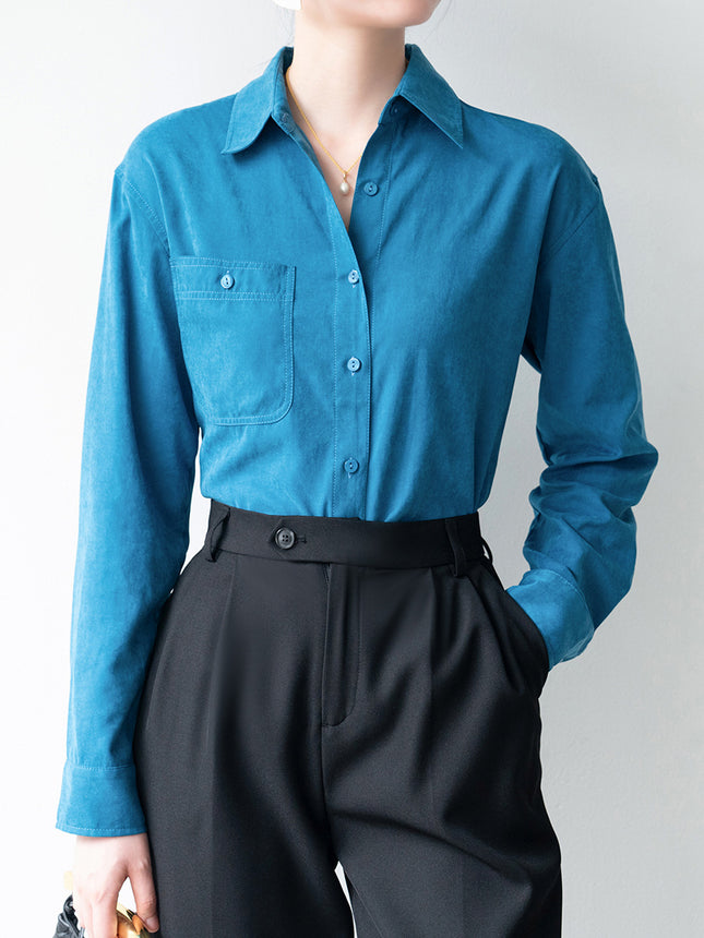 Dopamine Color Wear Soft Velvet Shirt for Women 25 Autumn and Winter Atmosphere Work Clothing Inner Layering Brushed Shirt for Women