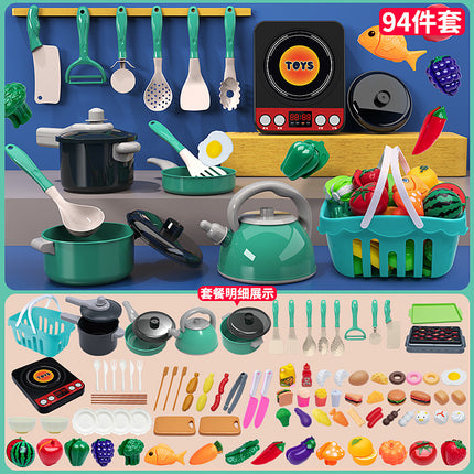 [Cross-border Exclusive] Simulation Kitchenette Cooking Kitchenware suit Fruit Chicing Music Cooking Induction Cooker to play house