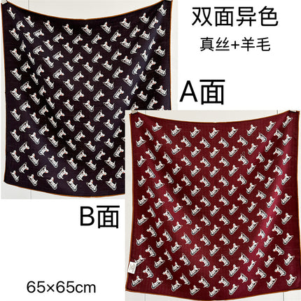 [Silk Wool 65 Square Scarf] Collection of Versatile Autumn and Winter Mulberry Silk Wool Scarves and Shawls, Double-Sided