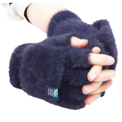 Women's winter warm plush gloves student open finger flip gloves outdoor gloves thickened cold-proof popular online