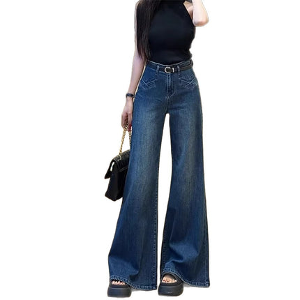Cross-Border High-Waisted Non-Stick Leg Flared Jeans for Women 2025 Spring and Summer New Fat-Covering Slimming Wide-Leg Pants