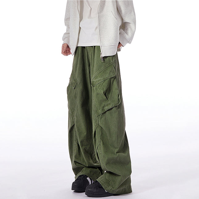 [Washed cotton button row door wrapping] American retro brown wide leg overalls design loose casual straight