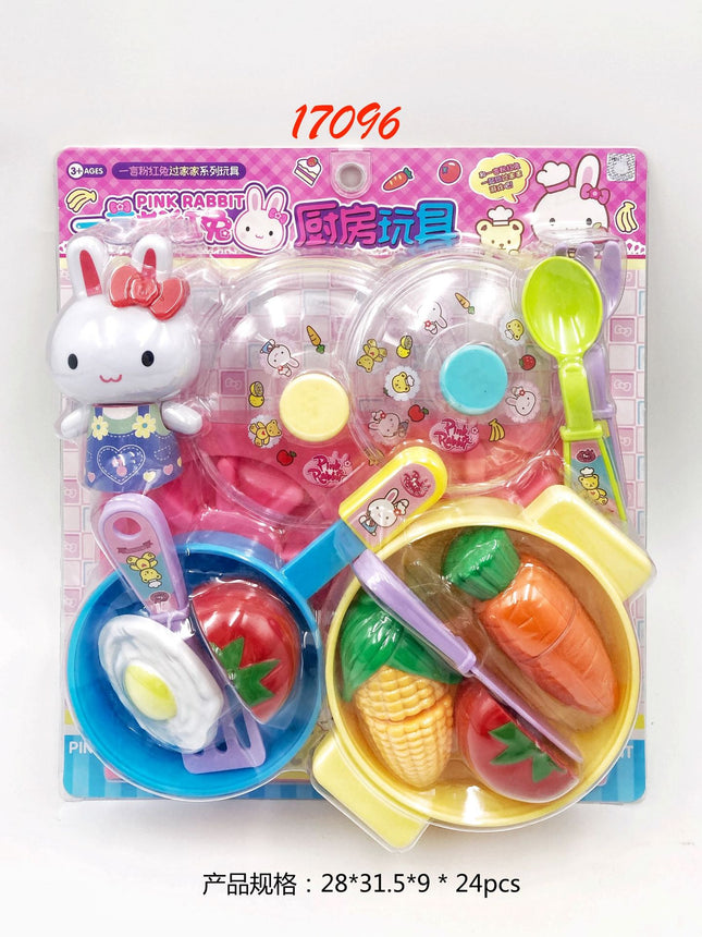 Yiyan pink rabbit kitchen refrigerator mini dressing table cake party simulation medical tools girl play house toy batch