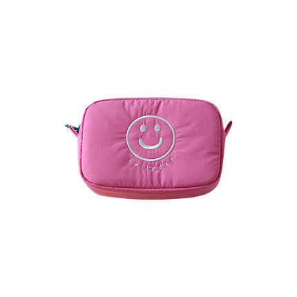Cute Smiling Face Storage Bag, Multi-Functional Fabric Makeup Bag, Portable Clutch Bag, Female Japanese-Style Student Small Bag, Contrasting Colors