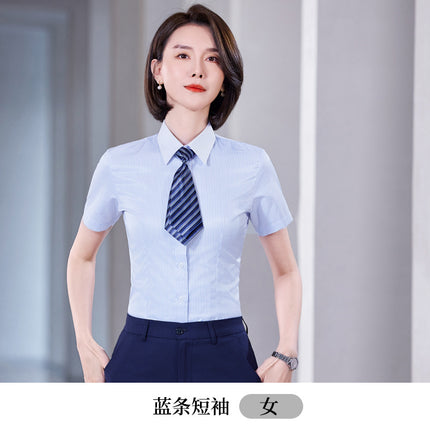 Striped Shirt Women's Short-sleeved Business Workwear Men's and Women's Business Wear Shirt Black Office White-collar Work Clothes suit